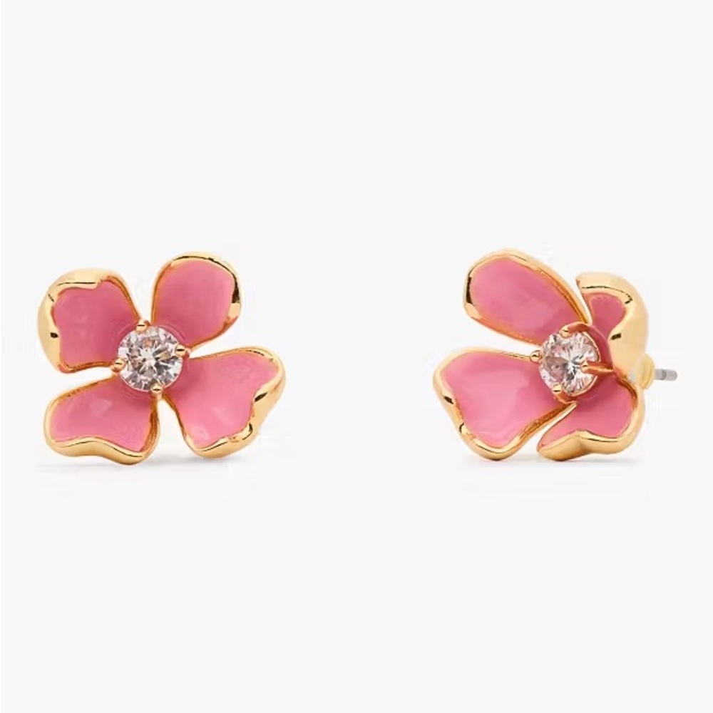 kate spade Pink Enamel Crystal Flower Stud Earrings